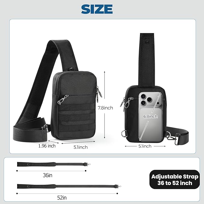 Sling Bag, Tactical Anti Theft Crossbody Bag with Zipper Lock RFID EDC Small Chest Bags for Men Women