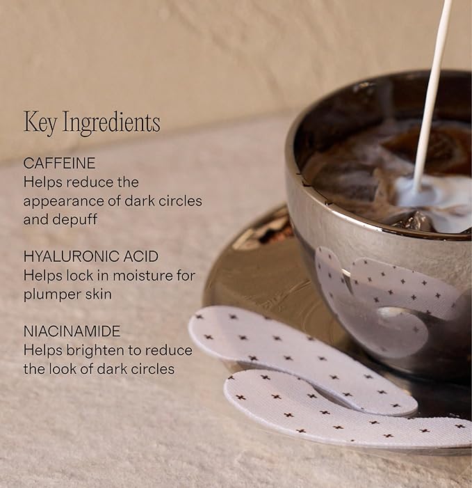 + Lux Unfiltered Iced Latte Cooling Under Eye Patches - Anti-Slip Caffeine Infused Korean Eye Mask - Reduces Puffiness, Brightens & Hydrates - Niacinamide & Hyaluronic Acid - Vegan - 10 Pairs