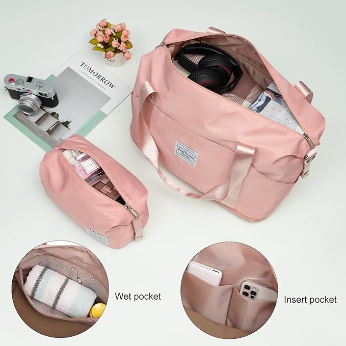 LONG VACATION 3 Piece Carry On Luggage 20 Inch Suitcase with Spinner Wheels, ABS+PC Hardshell Suitcase set with TSA Lock & YKK Zipper, Pink