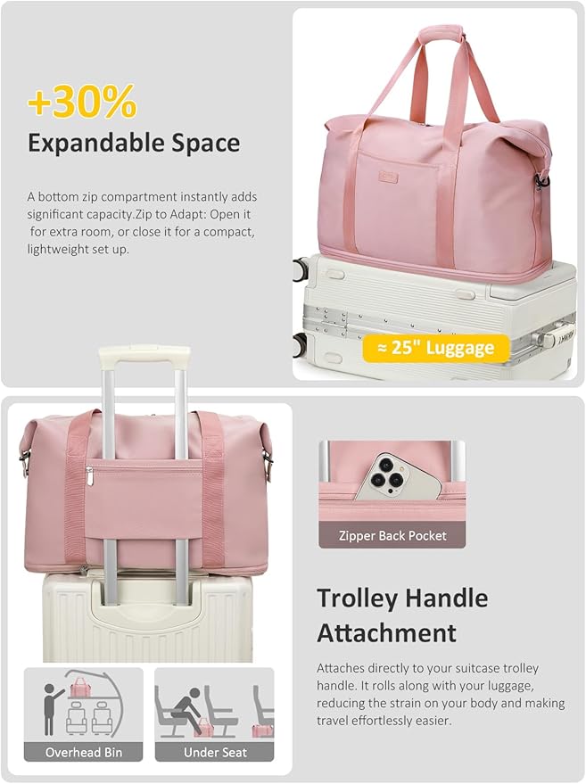 Expandable Travel Duffle Bags Weekender Overnight Bags for Women Men Hospital Bag for Women Labor Delivery with Toiletry Bag Waterproof