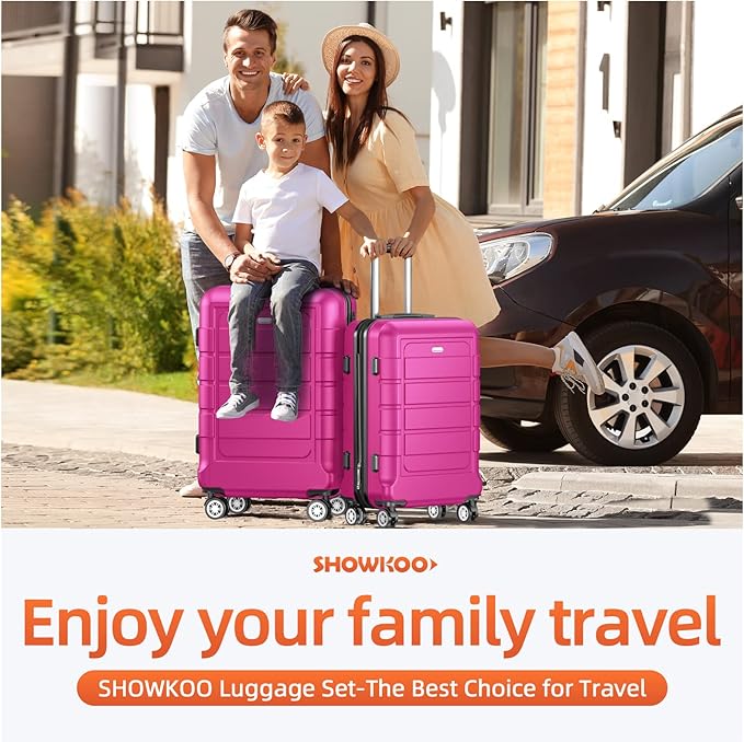 SHOWKOO Full PC Hardshell Luggage Sets, 20/24/28 In Suitcase with TSA Lock & Spinner Wheels, Lightweight Durable Travel Luggage Megenta