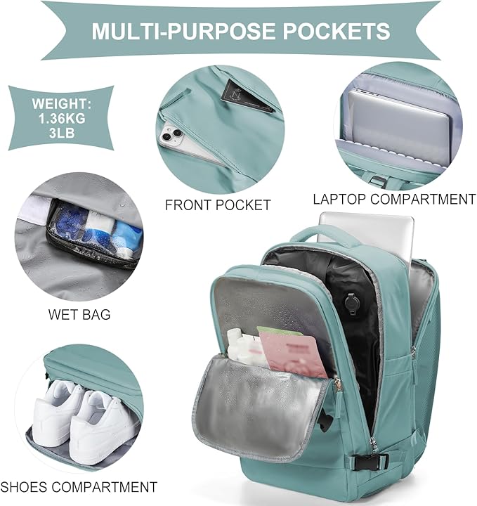 coowoz Vacuum Backpack Travel with Pump,Travel Backpack with Vacuum System For Women Men,Carry On Backpack,Hiking Backpack Waterproof Outdoor Sports Rucksack Casual Daypack,30L(Vacuum pump) Blue