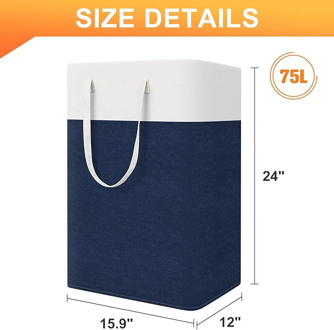 laundry basket 3-Pack, laundry hamper, Hamper with handles, collapsible laundry baskets, Waterproof dirty clothes hamper, Towel Storage for Home or Dorm, 75L-Blue