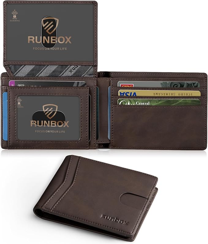 RUNBOX Wallet for Men Slim Rfid Leather 2 ID Window With Gift Box | Slim, Rfid, 2 ID Window, With Gift Box, Slim, Rfid