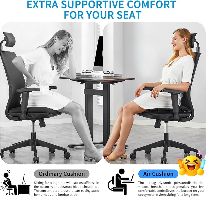 Inflatable Seat Cushion for Airplane: Coccyx Pressure Relief Sitting Cushion with 42 Interconnected Air Cells - Ergonomic Comfort Buttock Supports 380 lb for Travel/Wheel Chair/Car/Office/Stadium
