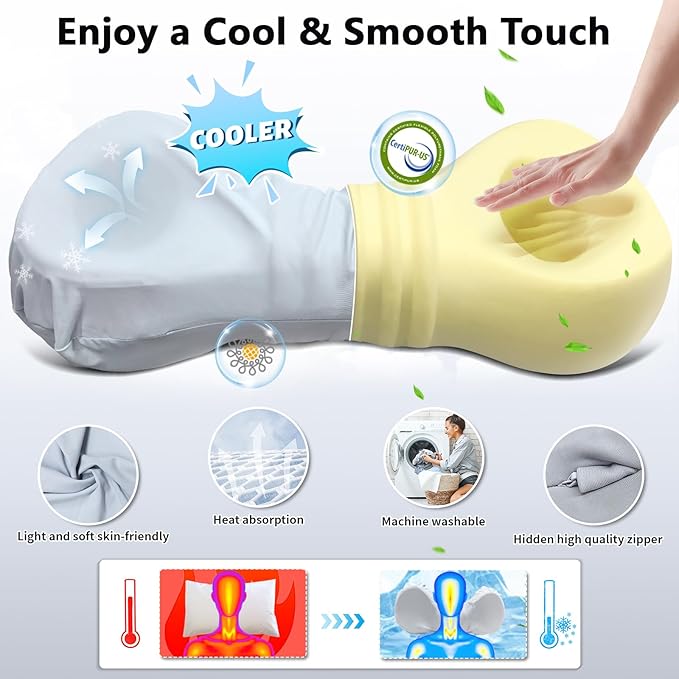 Cervical Neck Pillows for Tension Muscle Relief, Neck Roll Pillow for Side Sleepers, Camping & Travel Neck Support Memory Foam Pillow, Cervical Traction Device with Storage Bag