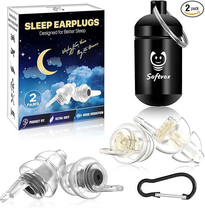 Ear Plugs for Sleeping, Comfy Reusable Earplugs for Sleep, Snoring, Deep Focus, Travel, Noise Sensitivity, Tinnitus Relief, Flexible Silicone Hearing Protection, 27dB Noise Reduction,BKGD