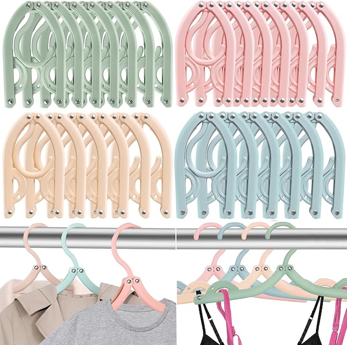 26Pcs Travel Hangers - Portable Folding Hangers Foldable for Cruise Ship Essentials Suitcase Camping Flying RV Outdoor Travel Home Drying Rack (4 Colors)