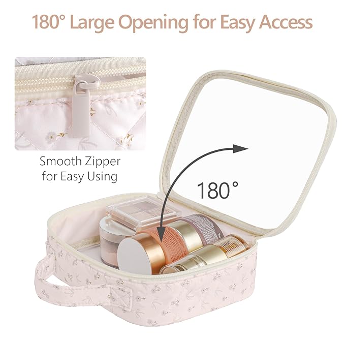 PACKISM Stylish TSA Approved Toiletry Bag Set, Flora, Clear Makeup Bag with Handle, 1 TSA Medium & 1 Large for Travel, Gift for Women, Pink Ditsy Floral