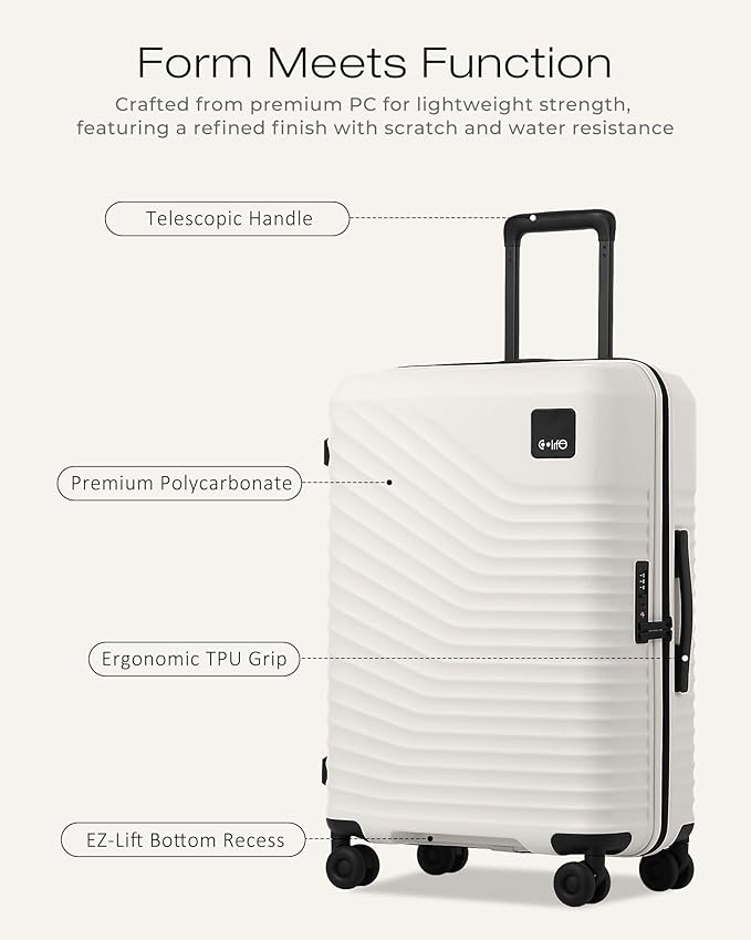 Coolife Luggage Suitcases Hardside Lightweight: Durable PC Expandable Travel 3 Piece Set with Dual Spinner Wheels & TSA Lock, 20/24/28 (20" Expandable) (White, 3-Piece Set (20/24/28))