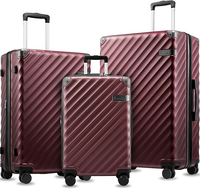 LUGGEX 3 Piece Set Luggage with Spinner Wheels, KVC Polycarbonate Expandable Hard Shell Suitcase (EX-Core, Cherry, 3 Piece Sets)