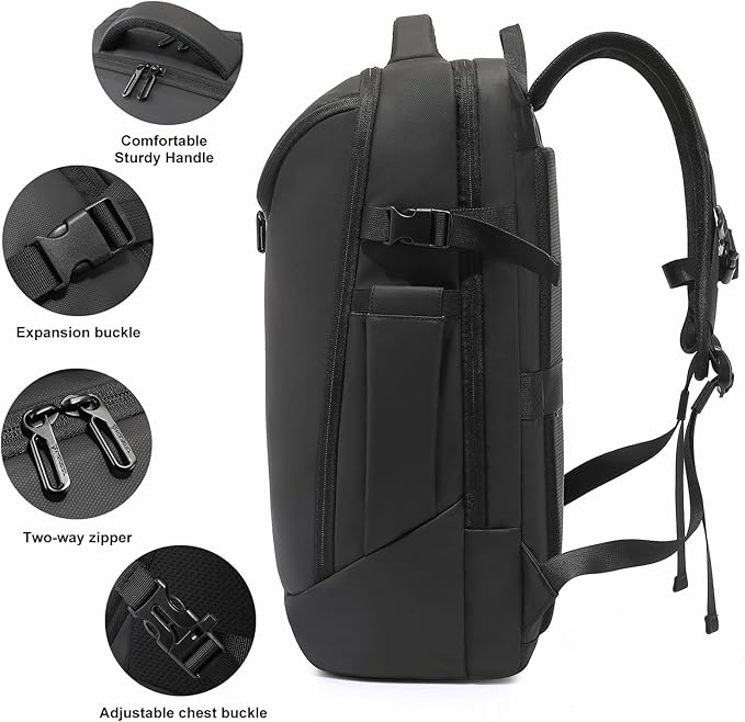 TANGCORLE Travel Carry on Backpack Expandable Flight Approved Backpacks 17.3 inch Laptop Business Back Pack for Women Men,Black-30l(no Expansion) /Non-vacuum