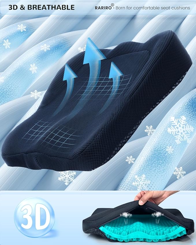 Thickened Gel Seat Cushion, Egg Gel Chair Pads for Wheelchair Pressure Coccyx Sciatica Pain Relief, Cooling Desk Seat Cushion for Kayak, Car, Office Chair Long Sitting[Green-2.75"]