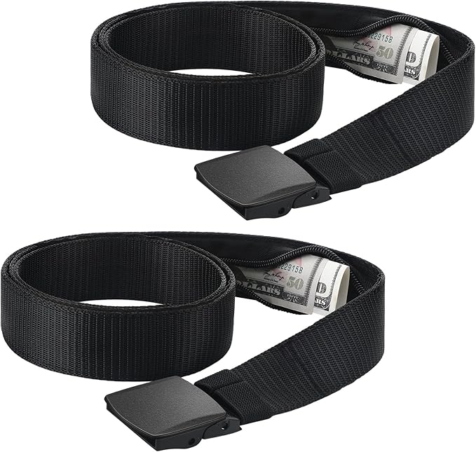 Cozypower 2 Pcs Hidden Money Belt for Travel Hidden Pockets Under Clothes Security Money Wallet Nylon Security Cash Safe Anti Theft Tactical Belt with Pouch