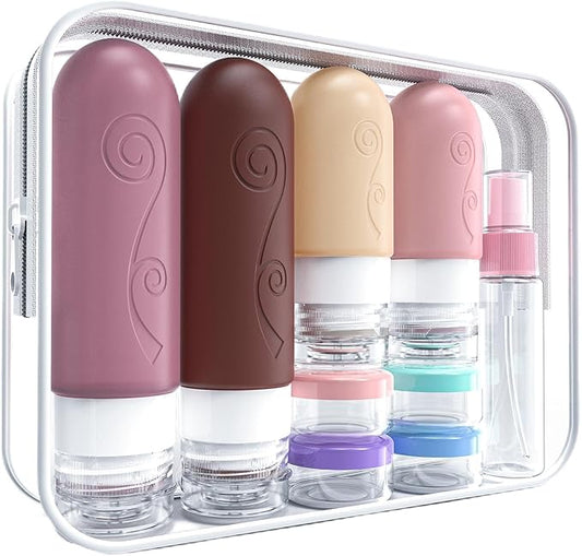 vodvob 16 Pack Travel Bottles Set for Toiletries, TSA Approved Travel Containers Leak Proof Silicone Squeezable Travel Accessories 2oz 3oz for Shampoo Conditioner Lotion Body Wash (BPA Free) (pink)