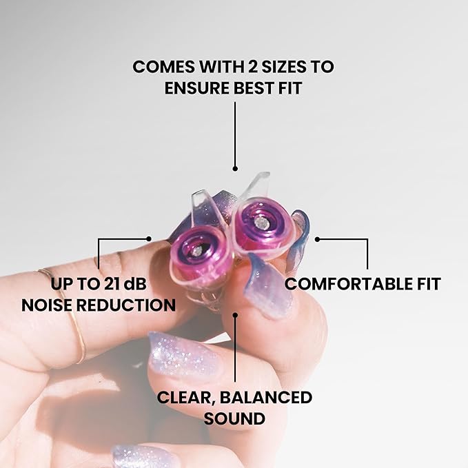 Eargasm High Fidelity Pink Earplugs for Concerts, Festivals, Musicians, DJs, Night-Life, Motorcycle Hearing Protection - Reusable Ear Plugs for High Fidelity Noise Reduction up to 21 dB