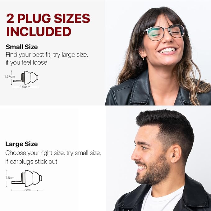 Motorcycle Ear Plugs 2 Pairs, Wind Noise Reduction & Prevent Hearing Damage, Comfortable Reusable Earplugs for Motorsports, Touring, Racing, Riding, Shooting, 2 Sizes Fit All Ear-Canal, 25 dB Earbuds