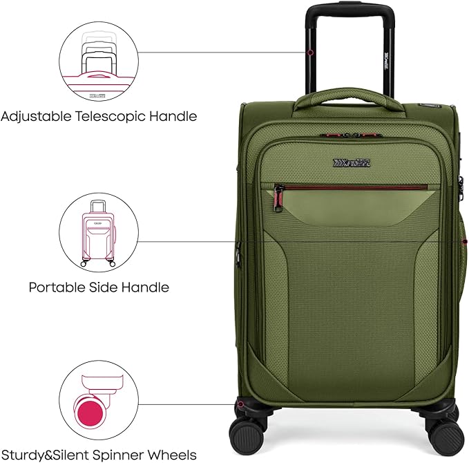 2PCS Set（22in/28in）Softside Luggage Sets w/TSA LOCK,Expandable 20% Luggage w/Spinner Wheels,Upright Spinner Softshell,Lightweight Durable Rolling Travel Luggage Set for Men/Women（Green,22in/28in）
