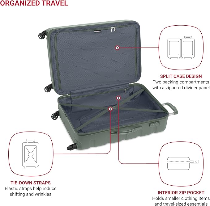 SwissGear 7366 Signature Hardside Expandable Luggage with Spinner Wheels, TSA Lock, Olive, Checked-Large 27-Inch