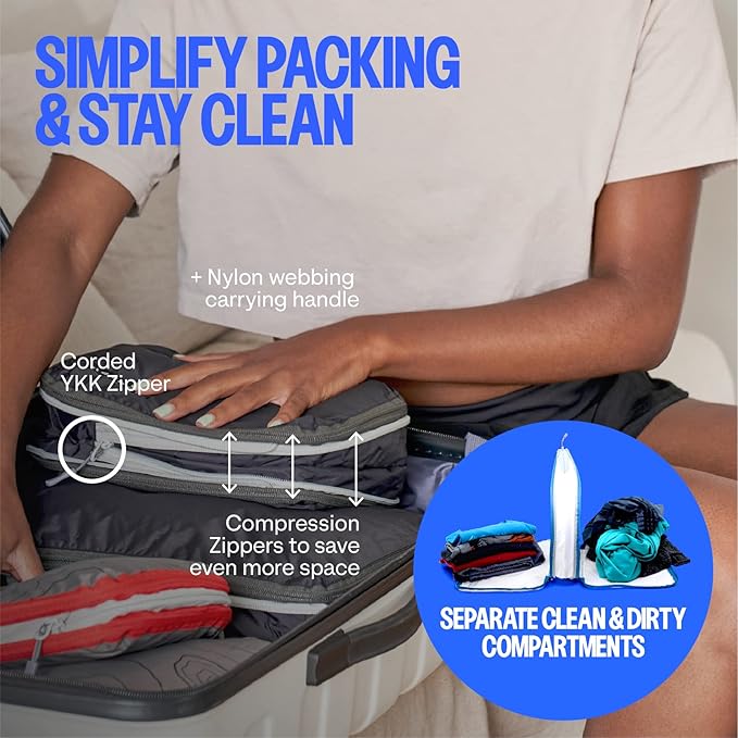 Acteon Compression Packing Cubes - 2 Pack Clean Dirty Separate Zipper - Lightweight Travel Packing Cubes for Luggage - Suitcase Organizer Travel Cubes - Large Small Laundry for Clothes Shoes Makeup