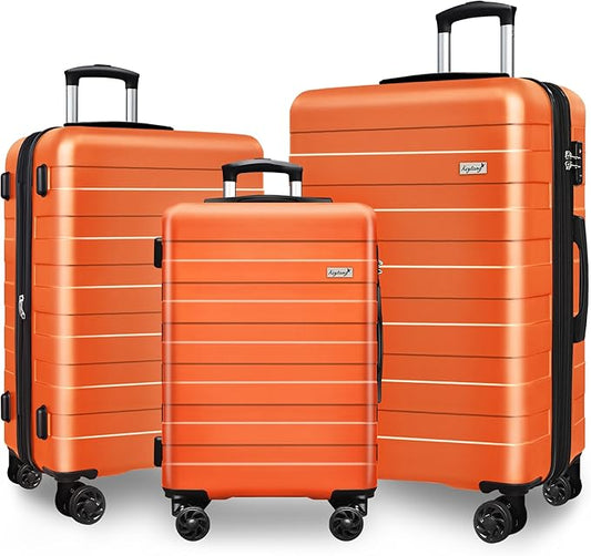 Zebra Luggage Sets 3 Piece, 20" Carry On Luggage with Spinner Wheels, Hardside Business Travel Suitcase Set with TSA Lock, Lightweight Suitcase,20/24/28 inch,Orange