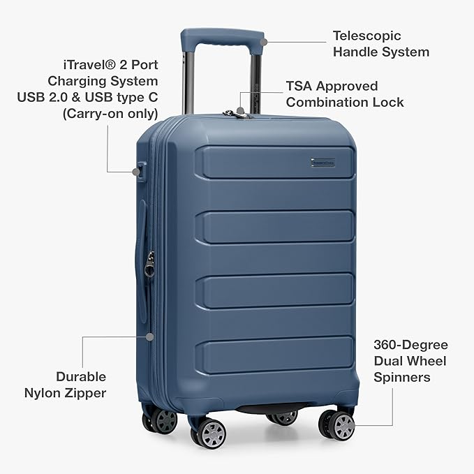 Traveler's Choice Pagosa Hardshell Expandable Luggage with Spinner Wheels, Slate Blue, 26-Inch Medium