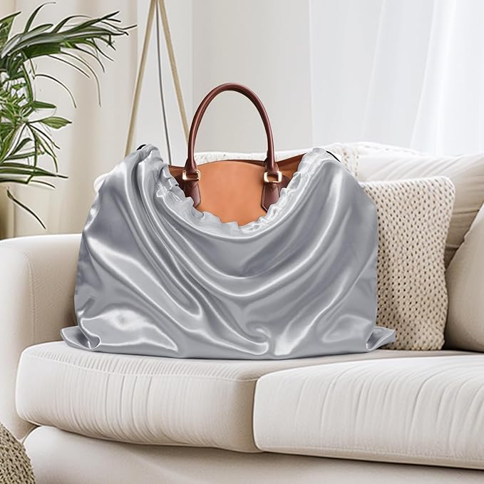 Ersmak 6 Pack Dust Bags for Handbags - Grey Silk Dust Cover Bag for Purses Shoes - Satin Drawstring Dustproof Bags for Travel Storage - 23.6 x 19.7 In