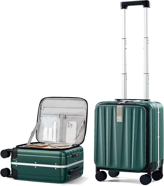 Hanke 16 Inch Underseat Carry On Suitcases with Wheels,Lightweight Hard Shell Carry on Luggage for Weekender,Top Opening Small Suitcase,Travel Luggage for Womem Men,Dark Green.