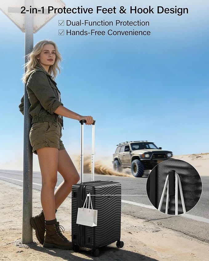MILADA 24 Inch Expandable Checked Luggage - Hardshell Suitcase with Wheels, TSA Lock, Durable PC Shell, Checked Baggage, Lightweight & Scratch-Resistant, Jet Black