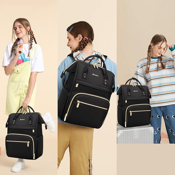 Focdod Backpack for Women 15.6 Inch Laptop Backpack Work Business Backpacks Purse Waterproof Computer College Backpacks Nurse Bag Backbag 2 Sets Casual Daypack for Travel Black