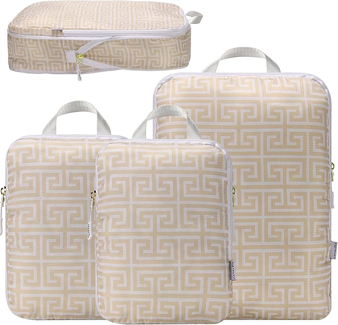Boho Packing Cubes Luggage Organizer Bags for Suitcase & Backpack, Compression Packing Cubes for Travel, Lightweight Luggage Organizers, Travel Cubes for Packing, Vacation Essentials, 3pc Set - Beige