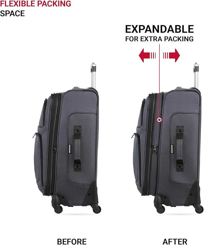 SWISSGEAR Sion Softside Expandable Spinner Luggage Durable Lightweight Travel Suitcase, Dark Grey, 2-Piece Set (21/25)