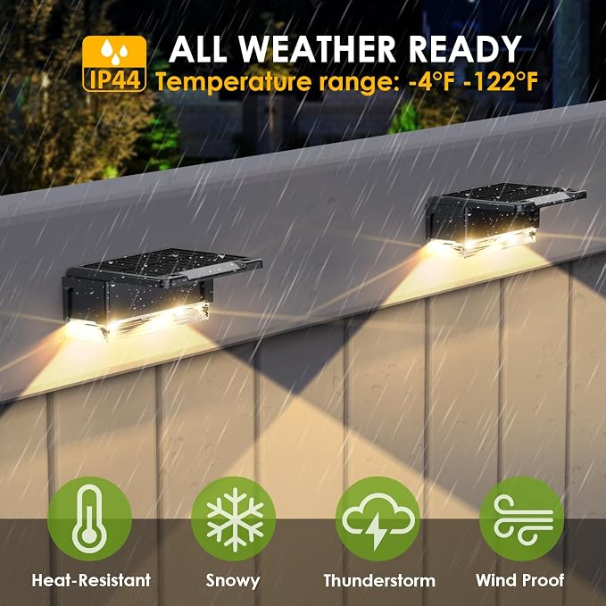 LIANGLOME 2PK Solar Fence Lights Outdoor - 3000/4000/6000K 3 Mode, IP65 Waterproof Fence Lights Solar Powered, Dusk to Dawn Solar Light for Outside, Backyard/Step/Patio/Deck/Stair Railings and Wall