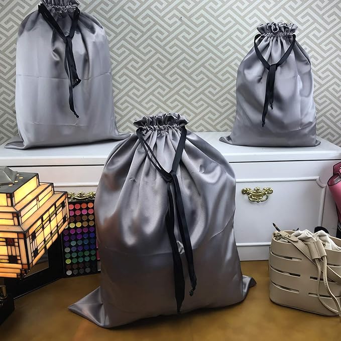 PlasMaller Dust Cover Storage Bags Thick Silk Cloth Pouch with Drawstring For Luxuries Handbags Tote Purses Shoes Boots, Silver (12.6 x 15.7 in)