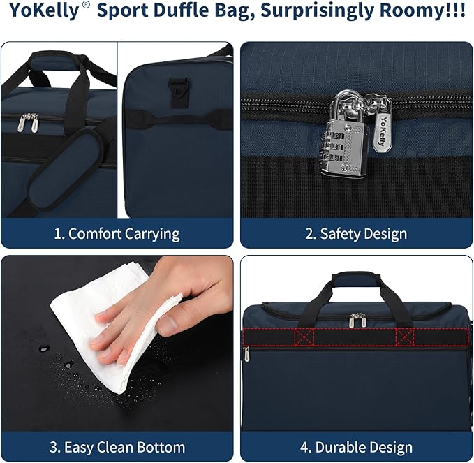 Gym Bag 20 inch Sport Duffle Bag for Men - 40L Weekender Duffel Bag for Travel - Navy Blue