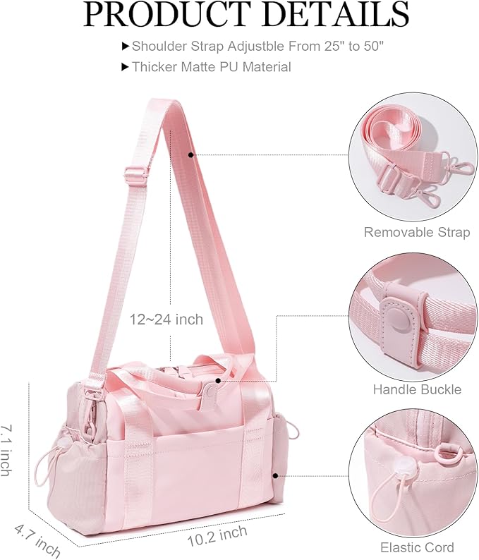 Small Gym Bag for Women, Mini Crossbody Gym Duffle Bag with Wet Compartment, Carry on Gym Tote Bag for Workout Dance Sport Travel (Mini-Pink)