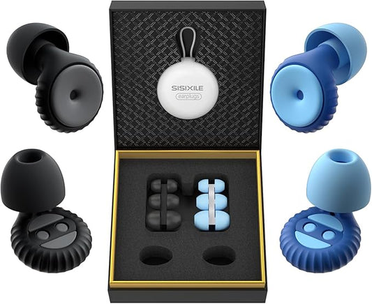 Noise Cancelling Earplugs 2 Pairs for Sleeping, Travel, Office - Soft Silicone Earplugs, 35dB Noise Reduction, Comfortable, Reusable, Multiple Sizes XS/S/M/L for Snoring, Focus & Study - Black & Blue