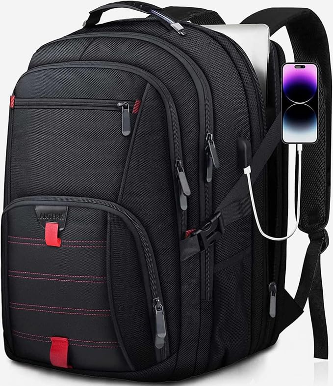 Extra Large Travel Laptop Backpack, 17.3 Inch Carry on Backpack for Men Women, Big Anti Theft Water Resistant College Bussiness TSA Airline Approved Work Computer Backpack, Black