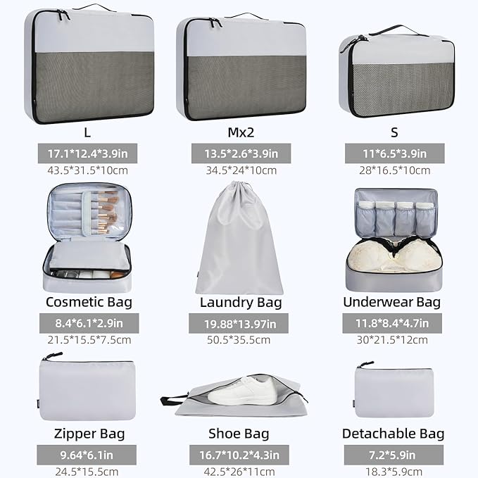 BAGAIL 8 Set/9 Set Packing Cubes Luggage Packing Organizer for Travel, Suitcase Packing Bags for Travel Accessories