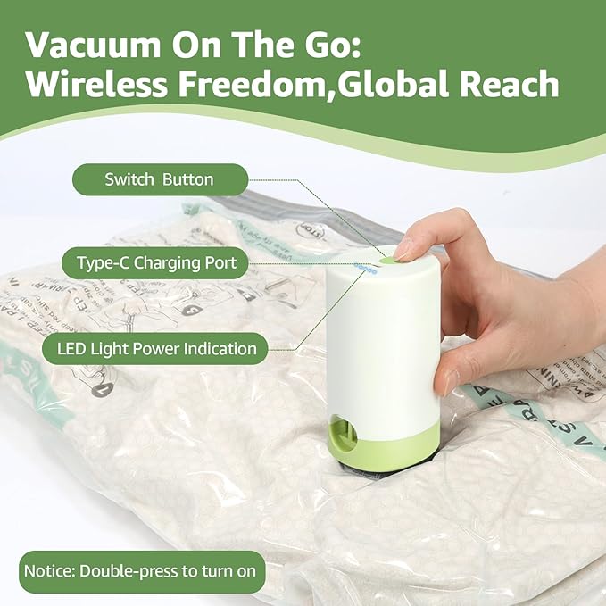 Vacuum Bags for Travel with Rechargeable air Pump, 3 Sizes Vacuum Seal Bags for Clothing, Space-Saving Compression Storage Bags for Travel & Closet Organization (15)