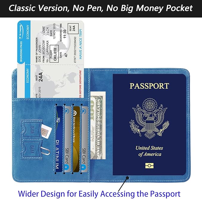 Passport Holder Cover Wallet Travel Essentials RFID Blocking Leather Card Case International Must Haves Travel Accessories for Women Men(101#Blue)