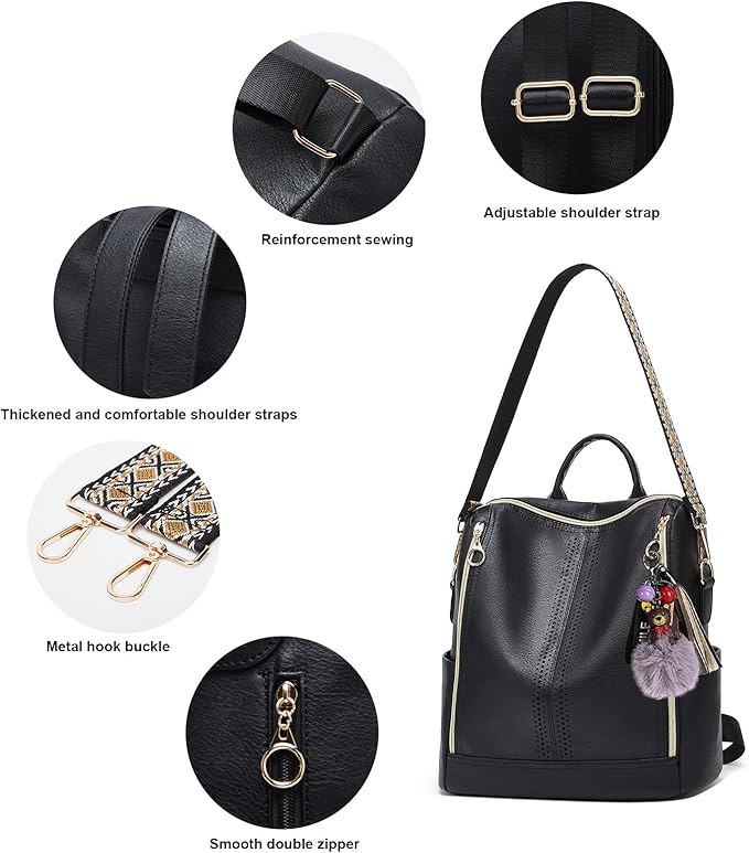 Makes Backpack Purse for Women PU Leather Travel Satchel Handbag Convertible Design Bag with Purse