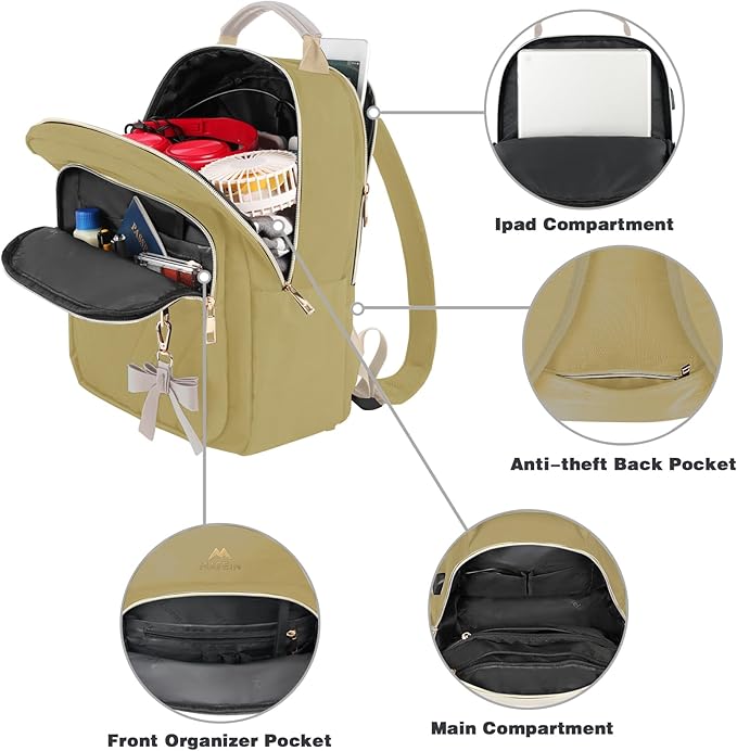 MATEIN Small Backpack purse for Women, Fashion Mini Purse Backpack, Waterproof Casual Daily Cute Shoulder Bag Ladies Handbags for Travel Work College, 2pcs Sets, Champagne