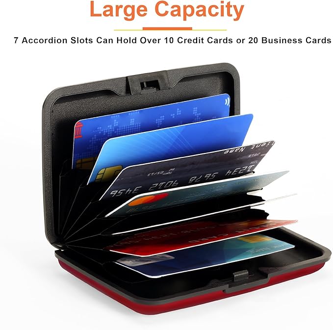 Mayski Credit Card Holder, RFID Blocking, Aluminum Alloy Hard Case, Small Mini Business Metal Wallet for Women Men, Red