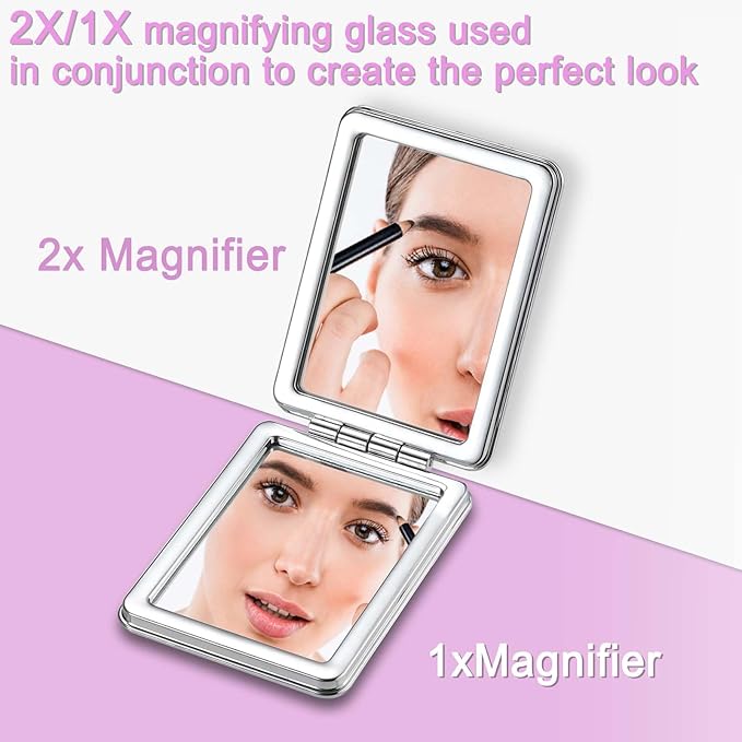 Pocket Mirror, Small Travel Mirror with Magnification, Portable Double-Sided Magnifying Cosmetic Mirror for Daily (Blue Moon)