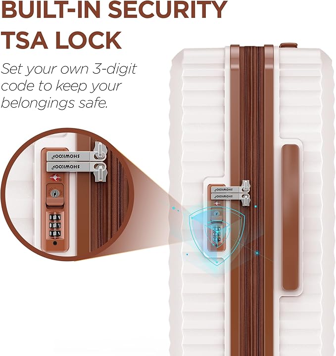SHOWKOO Suitcase Hardside Expandable Luggage Set, Suitcase with Double Spinner Wheels TSA Lock 3 Piece Set Beige White (DB/TB/28in)