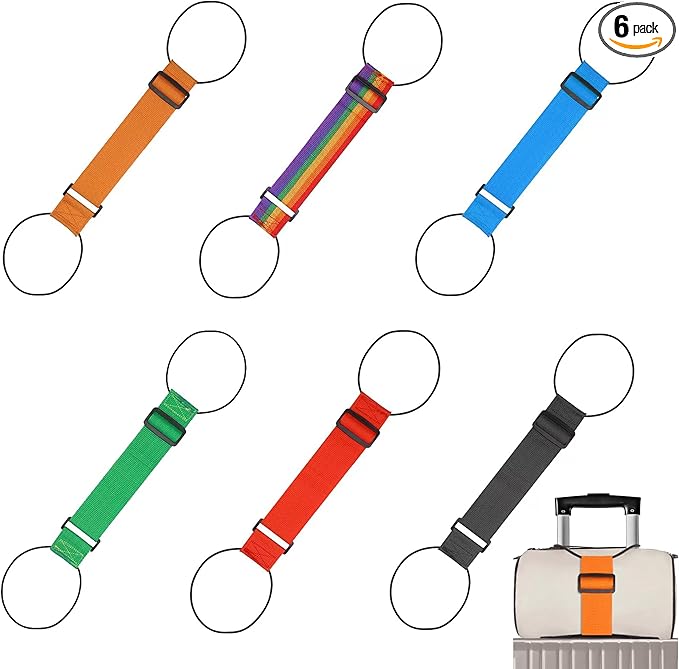 Luggage Straps, 6 Pack Elastic Travel Straps for Securing Luggage, Suitcase & Bag Organizer, Adjustable Hold-Down Straps for Travel Accessories, Carry-On, Checked Bags, Ideal for Travelers