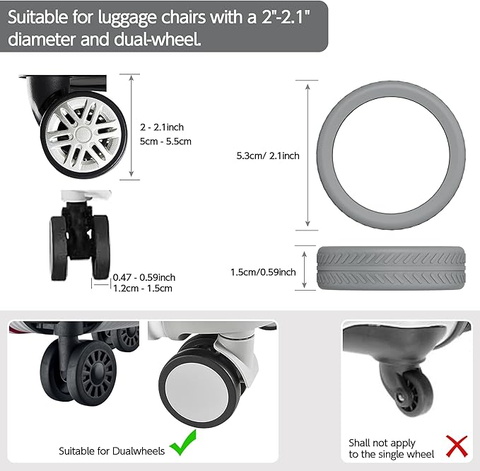 AWINNER 8 Pack Luggage Wheels Covers - Silicone Luggage Wheel Protector Covers for most 8 Spinner Wheel Suitcases or Office Chair Caster,Durable,Mute and Shock Absorption (Grey)
