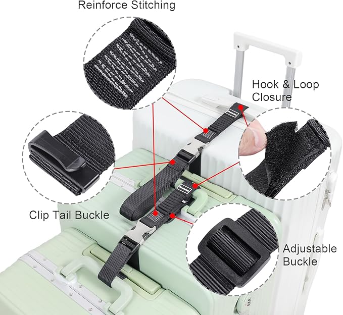 Luggage Straps, Stretchable Luggage Connector Straps for Suitcases, Metal Buckle Add A Bag Adjustable Attachment Accessories Belts (Black-Metal Buckle, 1.25" W)