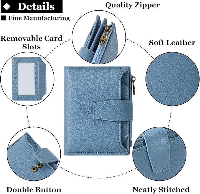 Airkit Small Wallet Women RFID Blocking Soft Leather Bifold Compact Card Holder Wallet for Women with Zipper Coin Pocket 4 ID Window